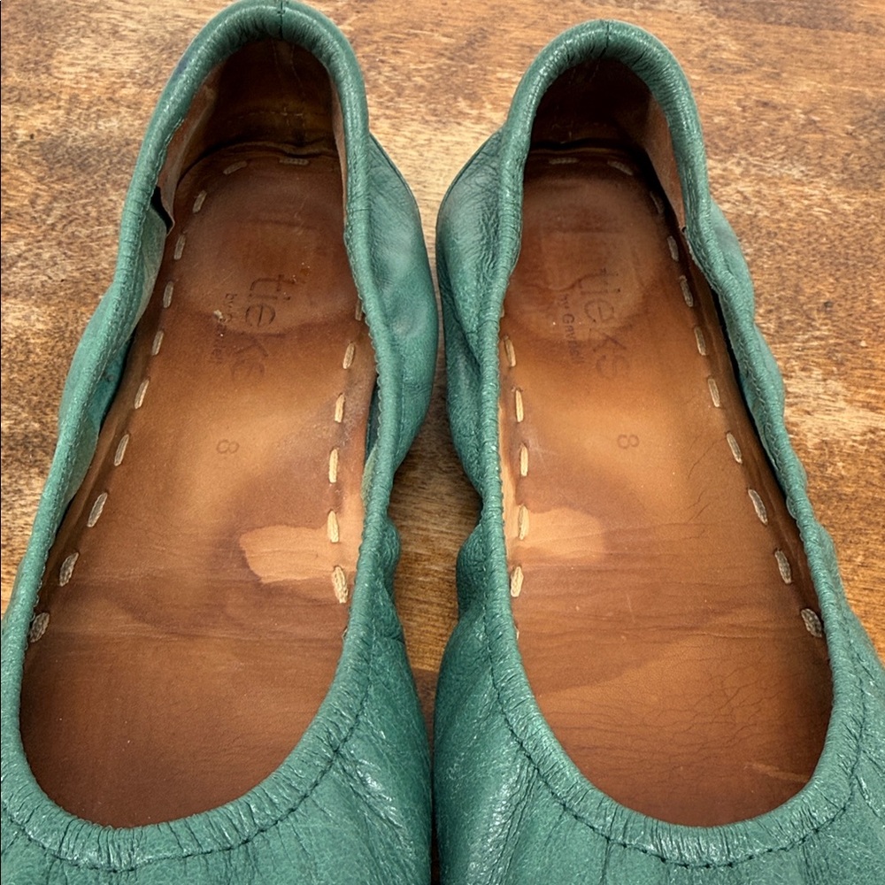 Tieks Shoes Wm 8 Green Leather Flats Foldable Travel Commute Teacher Work - Picture 13 of 14
